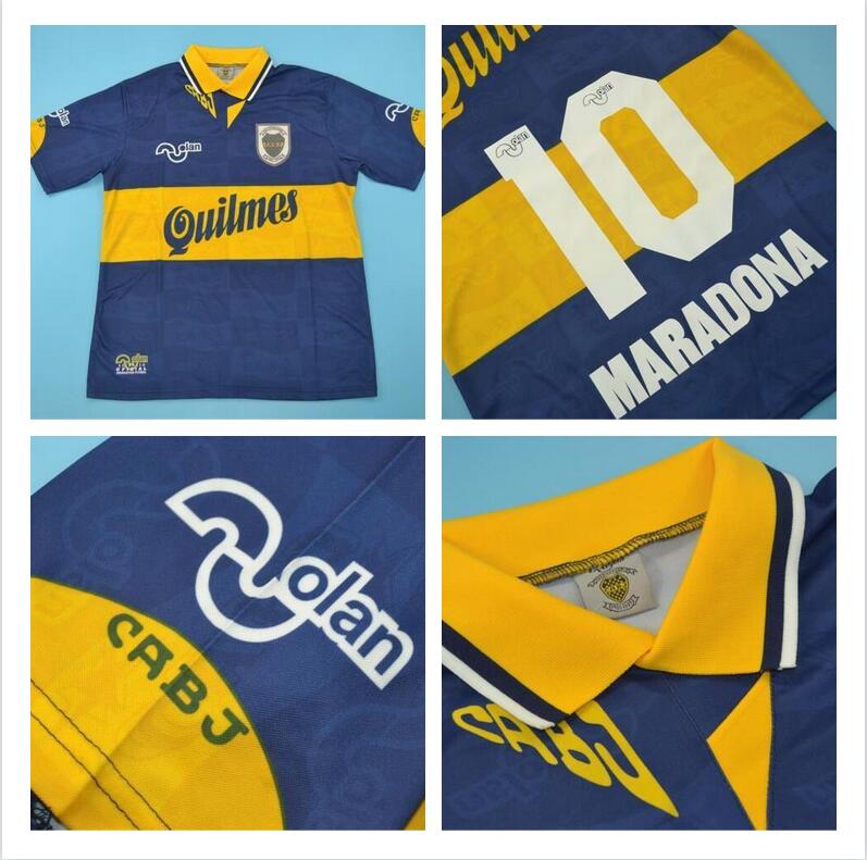 

10 MARADONA 1995 BOCA JUNIORS retro commemorate soccer jerseys 95 vintage football shirts home blue yellow classic antique camiseta de futbo
