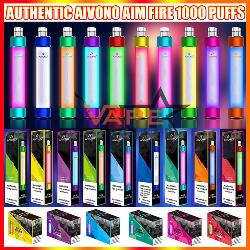 

Authentic AIVONO Aim Fire Disposable Vape Pen E Cigarette Device With RGB Light 650mAh Battery 4ml Prefilled Cartridge Pod 1000 Puffs Glowing Vapes Kit VS Big Bar