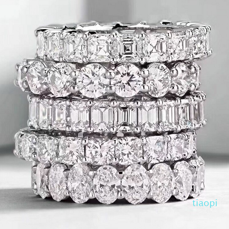 

Choucong Vintage Fashion Jewelry Real 925 Sterling Silver Princess White Topaz CZ Diamond Eternity Women Wedding Engagement Band Ring Gift, Slivery;golden