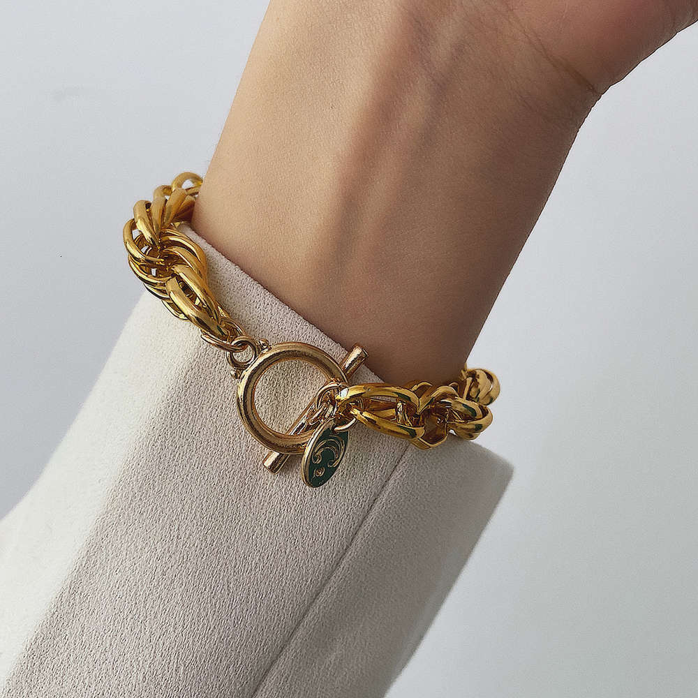 

Accessories cool wind ins woven chain hand decoration simple niche design ot button Mixed Color Bracelet, Golden;silver