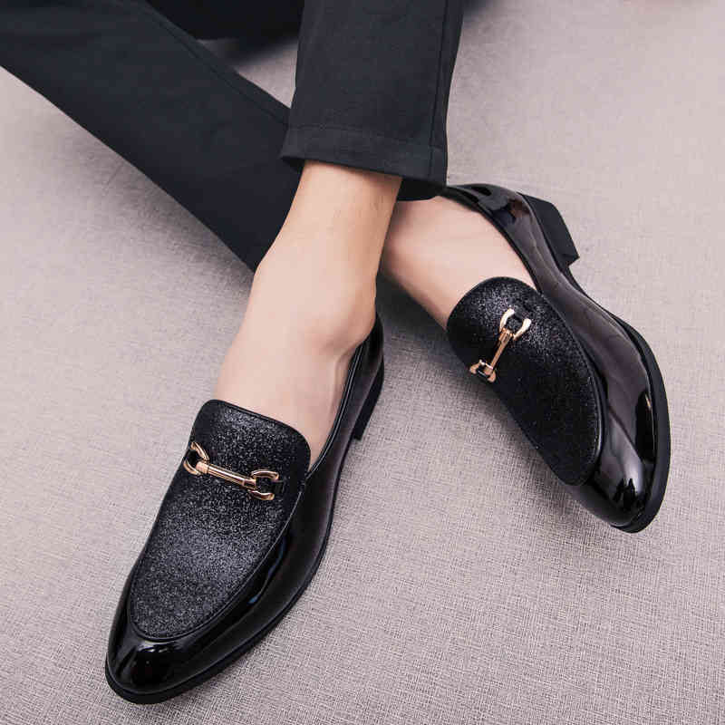 

dress shoes fashion pointed toe business men loafers leather oxford for formal mariage slip on wedding party k3 1q9d, Black