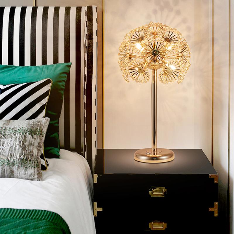 

Table Lamps Nordic Dandelion Romantic Crystal Bedroom Bedside Light Indoor Creative Flower LED Fixture