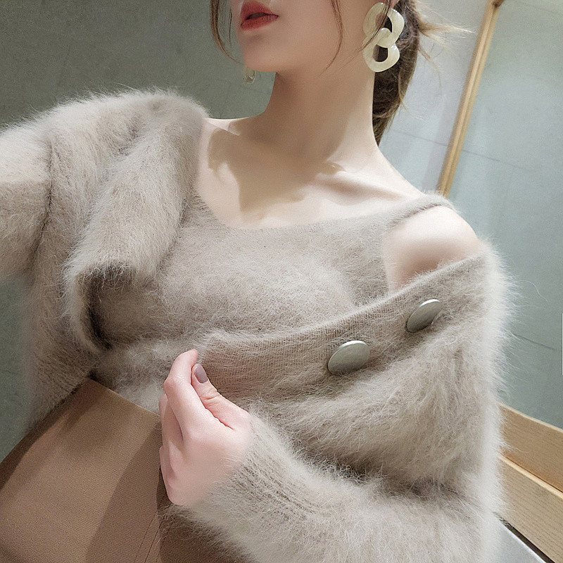 

Women's Fur & Faux Female fashion Autumn mink wool sexy sweater two long sleeve pieces mesh top cardigan short sets JE52, 1# shoe box