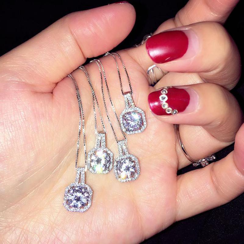 

Chains Simple Square Shiny Zircon Pendant Necklace For Women Necklaces & Pendants Silver Color Jewelry Charms Jewellery Choker