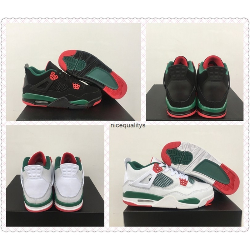

New Arrival 4 NRG Mens Basketball Shoes White Black/Gorge Green-Varsity Red 4s Jumpman Sports Sneakers size 8-13
