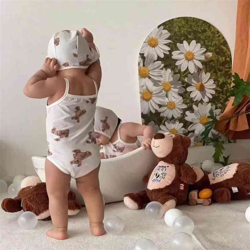 

Infant Printed Little Bear Triangle Swimsuit Girl Baby One-piece with Hat kids swimwear for girls swimwear 210701, Beige