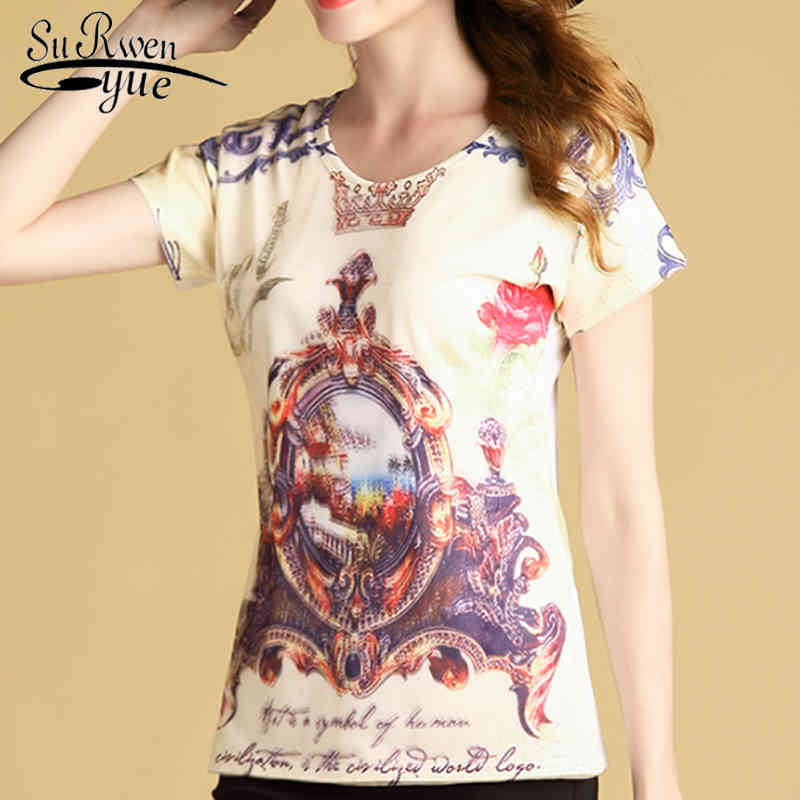 

Fashion Short Sleeve Shirt Summer Women Clothing Casual Tee Tops Femme Thin Print blusa T 4262 50 210521, Navy blue