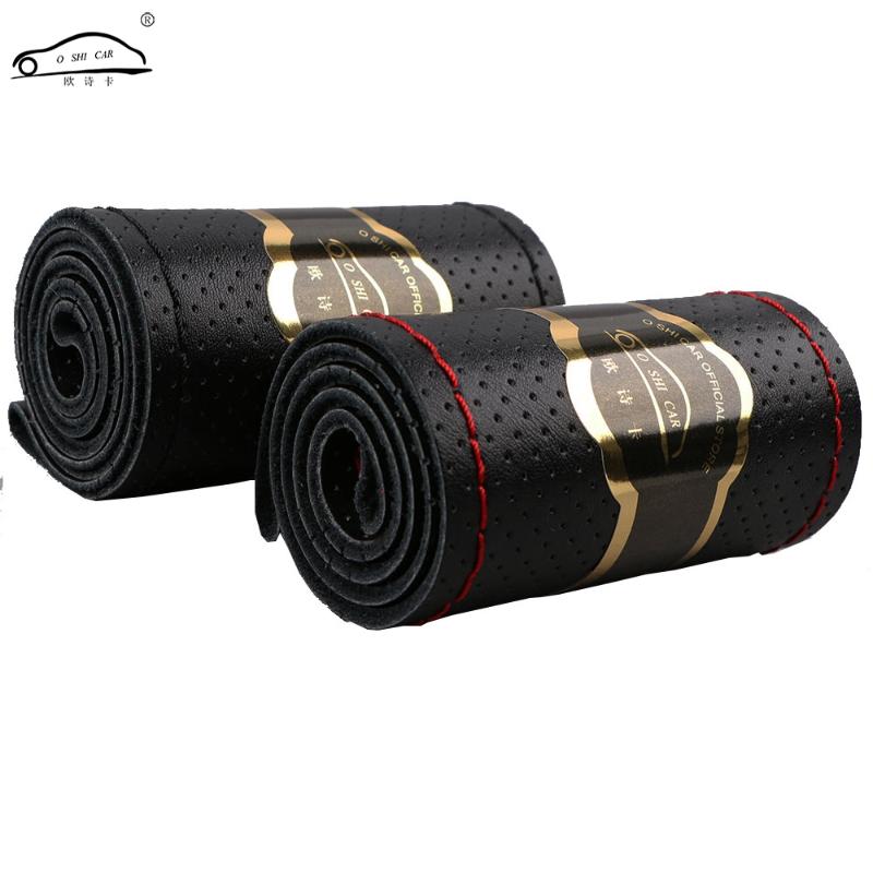 

Steering Wheel Covers O SHI CAR Cowhide Cover With Needles & Thread DIY/Hand Sewing Leather Case Collar Black Protect