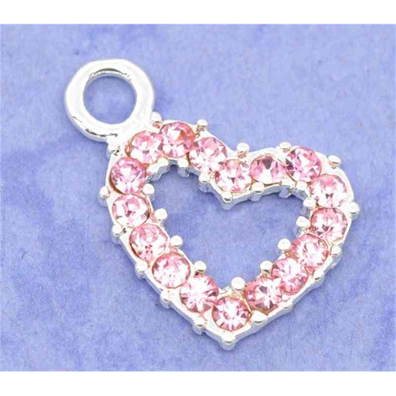 

DoreenBeads 10PCs Cute Silver Color Pink Rhinestone Heart Charms Pendants For Diy Jewelry Neckalce Making Findings 19x13mm