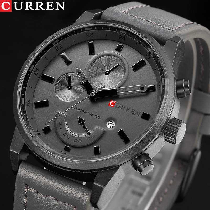 

CURREN Mens Casual Sport Quartz Watch Mens Watches Top Brand Luxury Quartz-Watch Leather Military Watch Wrist Male Clock Dropg, Black white