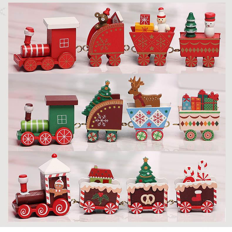 

christmas wooden train children day gifts green white red Xmas wood trais snowflake painted decor ornament