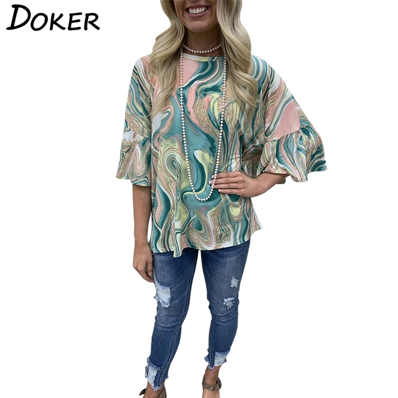 

O Neck Half Sleeve Irregular Tie Dye Loose Short Paisley Print Casual Asymmetric T-shirt Women 210603, Beige
