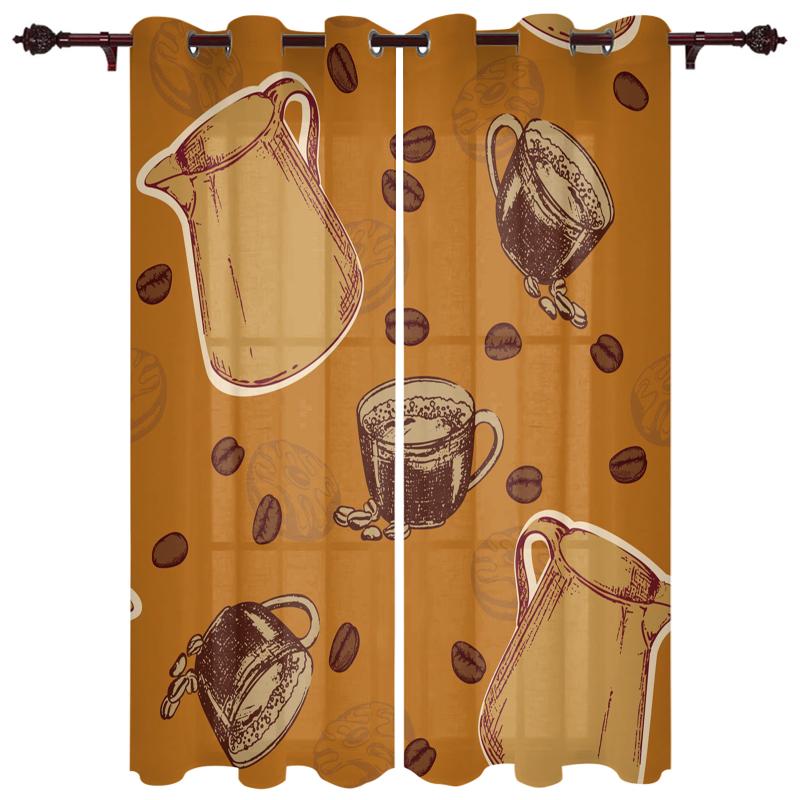 

Curtain & Drapes Coffee Beans Cup Brown Window Curtains In Living Room Modern Fabrics For Kitchen Bedroom
