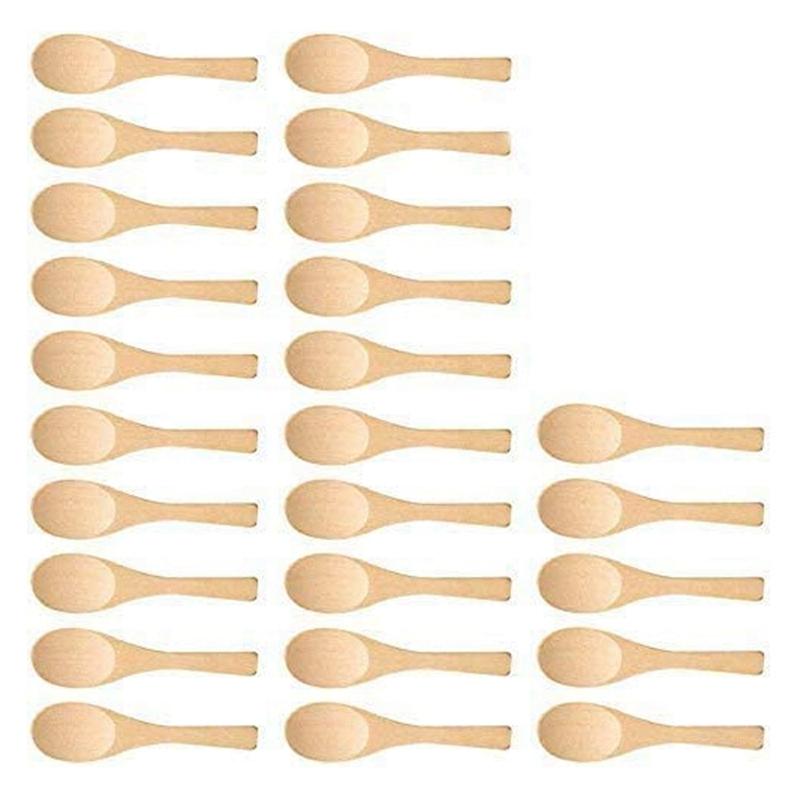 

Dinnerware Sets 25Pcs Mini Handmade Wooden Spoon Ice Cream Sugar Jam Honey Coffee Teaspoon Kitchen Condiment Salt Mustard