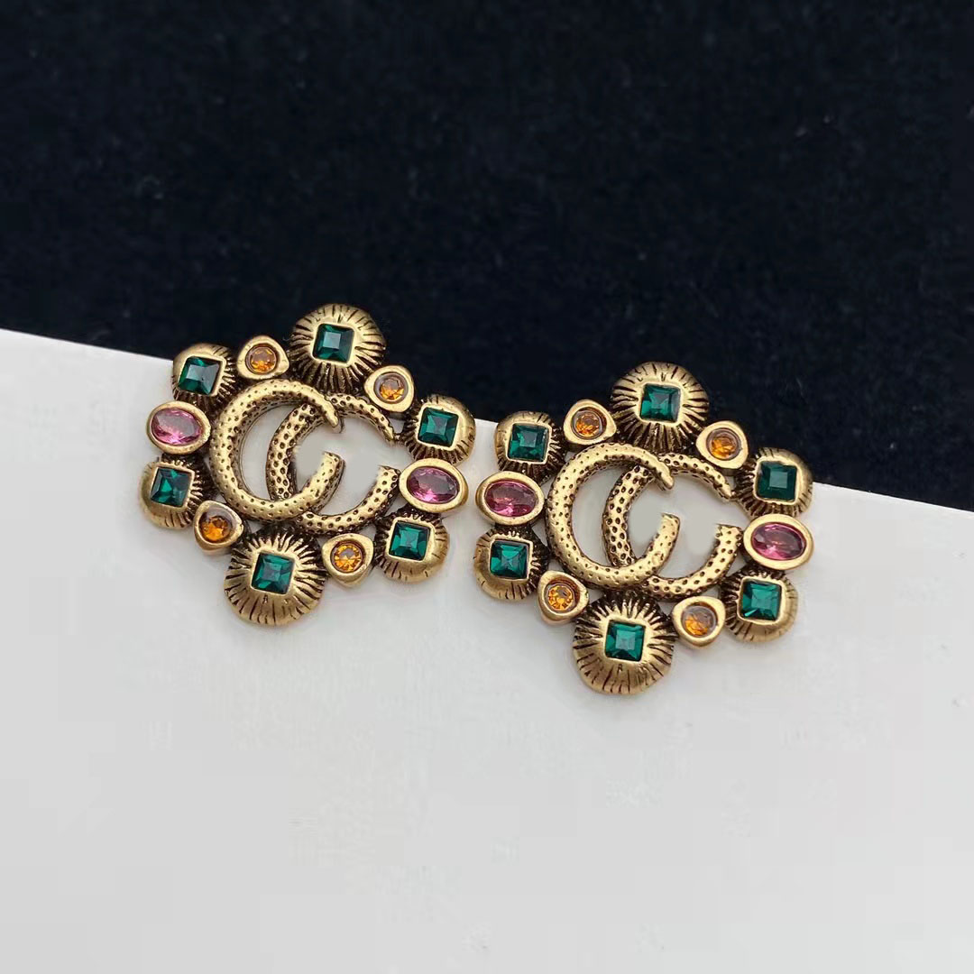

2021 new fashion letter Stud earrings aretes orecchini ladies colored diamonds gems brand designer earring