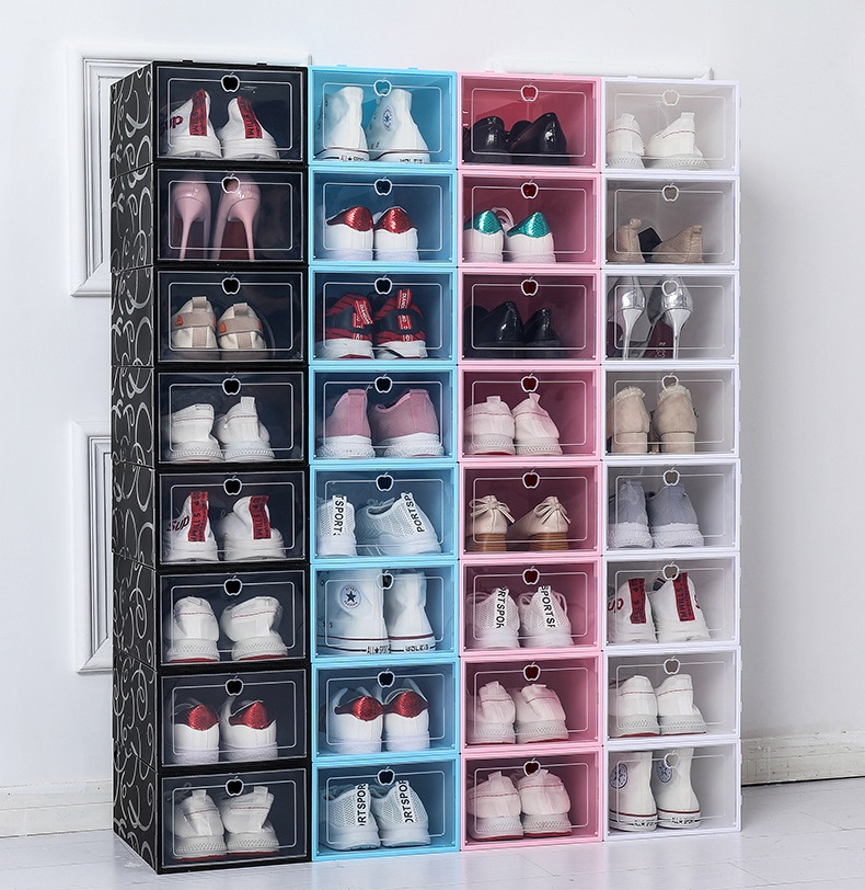 

Thicken Plastic Shoe Boxes Clear Dustproof Shoe Storage Box Transparent Flip Candy Color Stackable Shoes Organizer Wholesale, Customize