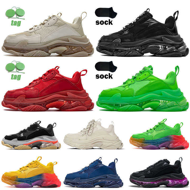 

Triple-s mens womens new 17FW designer shoes triple s Allover Red Neon Green Clear Sole Beige Black Platform Sneakers Italy Paris Street, A34 36-45 clear sole multi