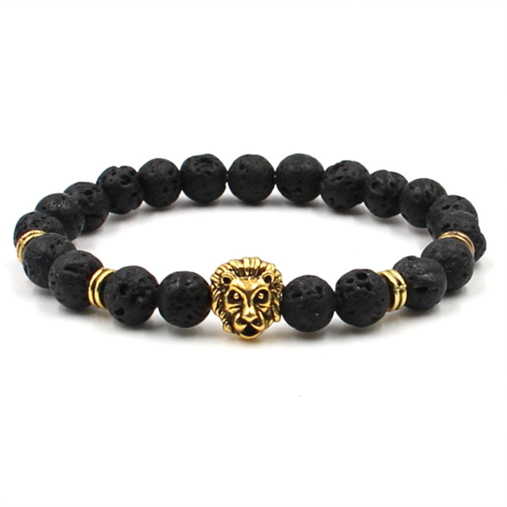 

Hand catenary 8mm black lava volcanic stone energy armor head men's Elastic Bracelet