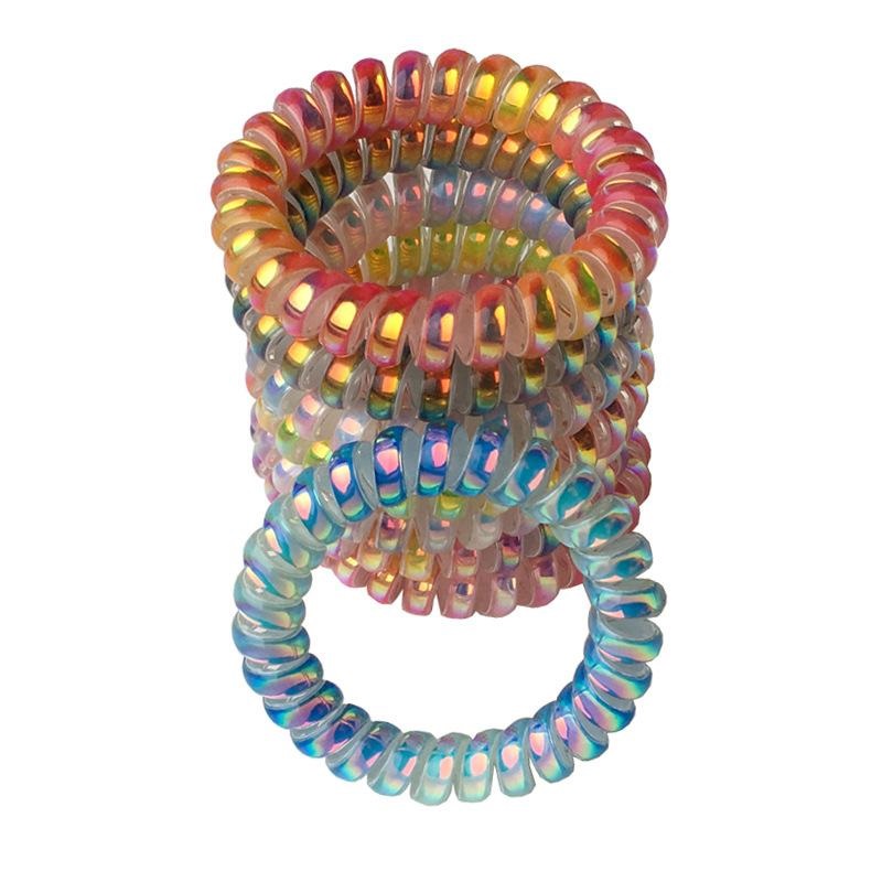 

Women Girl Rubber Hair Rope Elastic Hairbands Spiral Shape Coil Hair Ties Headwear Accessories Telephone Wire Line Headband Hair, Mixed colors