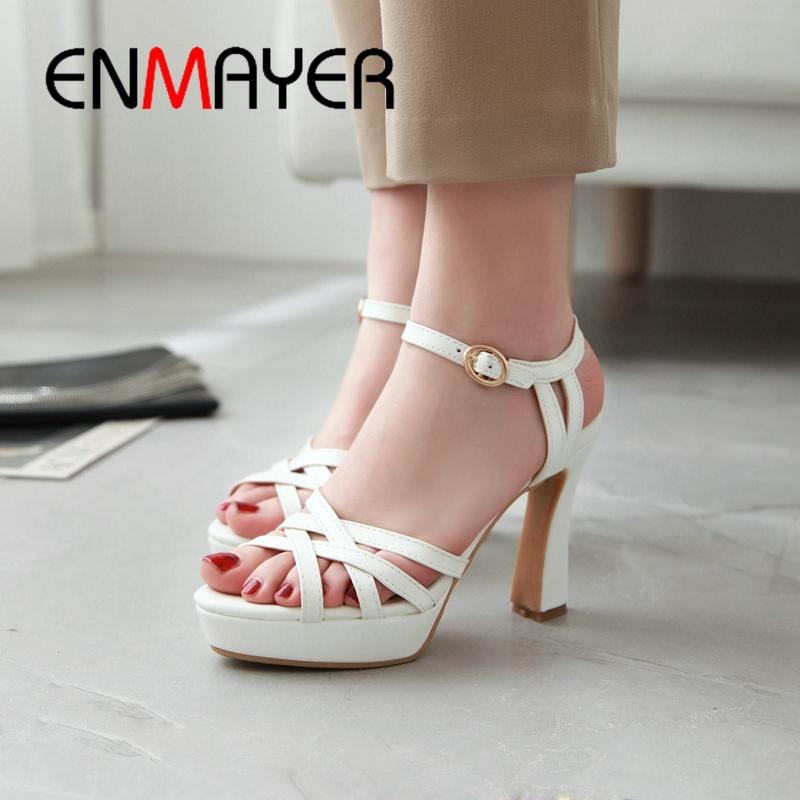 

Sandals Arrival Women High Heel Summer Basic Party Buckle Strap Solid Woman Shoes Size 34-43 LY1902, Beige
