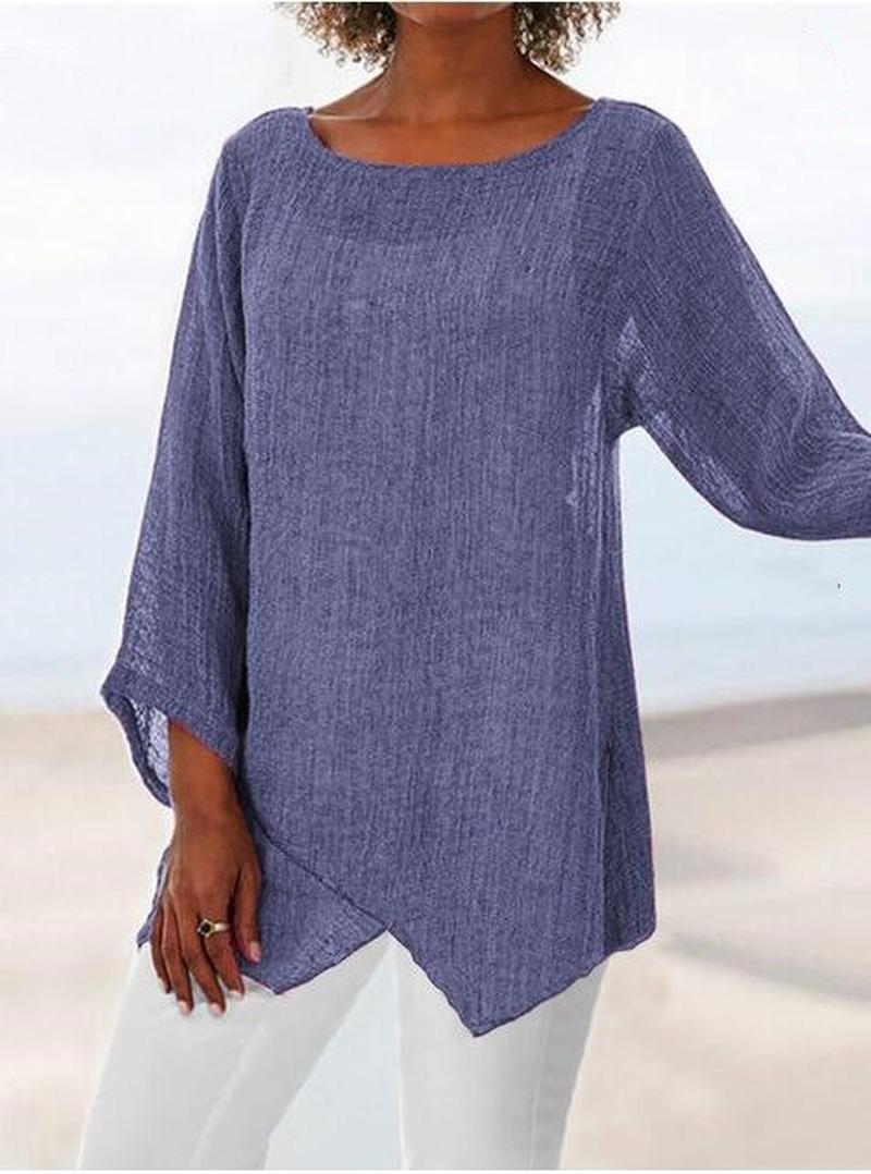 

Women's Blouses & Shirts 2021 Spring Autumn Cotton Linen Casual Women Shirt Blouse Full Sleeve O Neck Irregular Hem Vintage Plus Size 5XL Bl, Style4