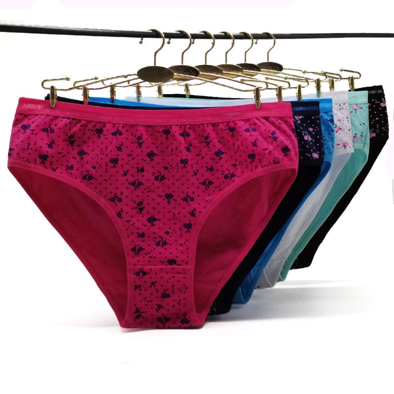 

Women's Panties 6 Pcs/Lot Fashion Women Cotton Plus Size XXL- Mid-waist Underwear Print Briefs Ladies Underpants Breathable Culottes, Multi