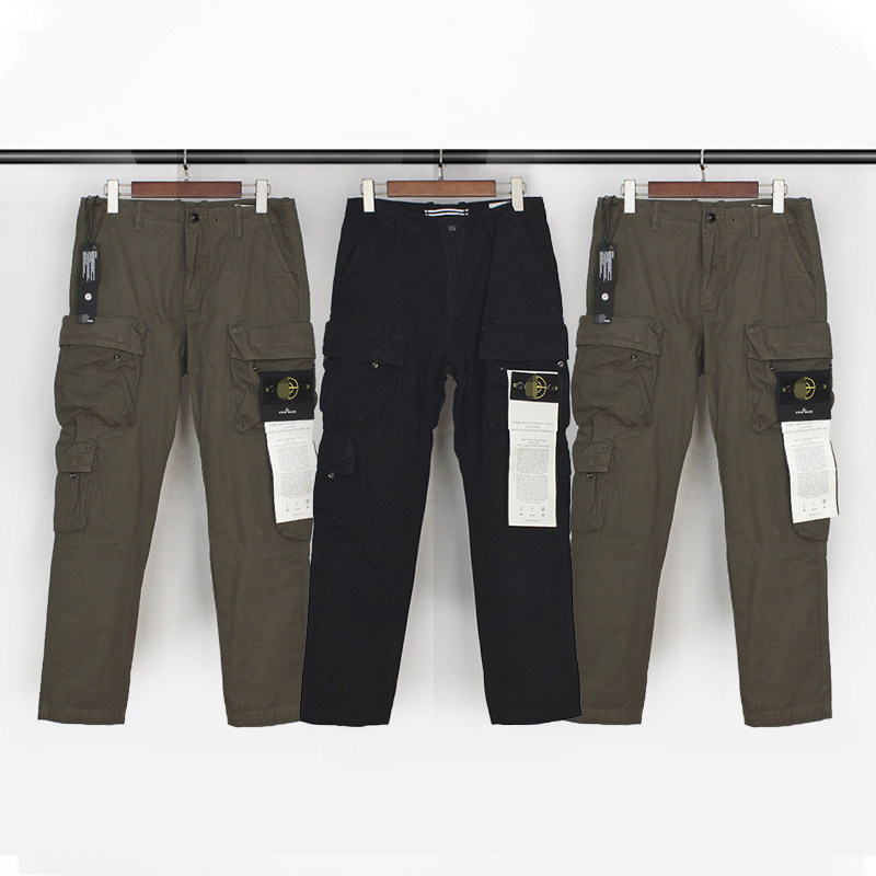 

tooling New stone Multi casual Pocket pants fashion pants loose wide leg, Black