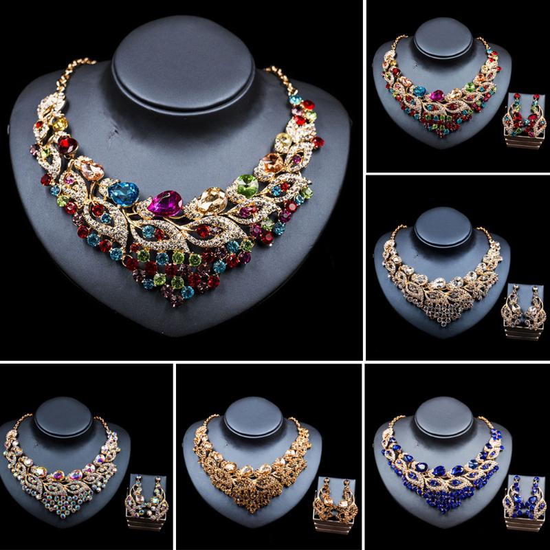 

Earrings & Necklace Luxury Statement Chunky Bib Necklaces Bridal Wedding Costume Jewelry Sets Accessories For Bride Women Gifts, As pic
