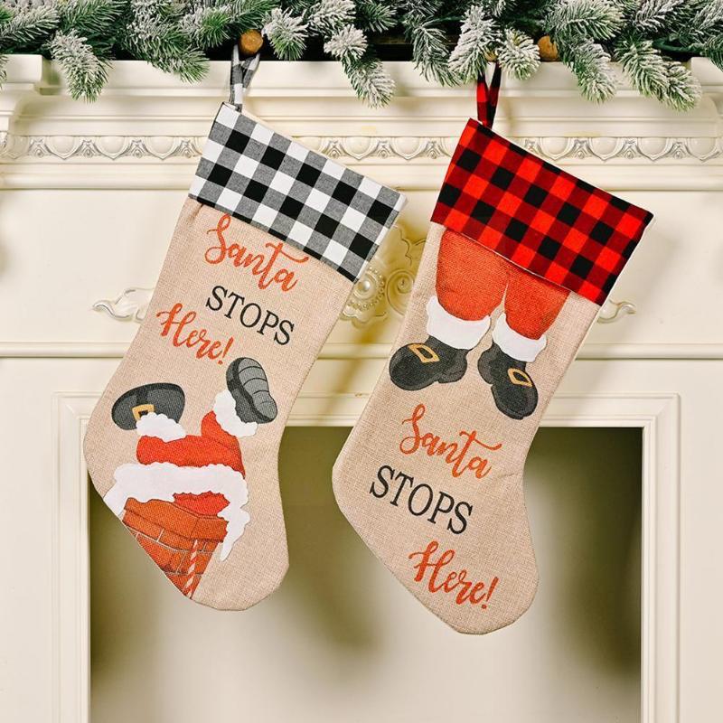 

Christmas Decorations Stocking Large Xmas Gift Bags Fireplace Decoration Socks Year Candy Holder Decor For Home B6L5
