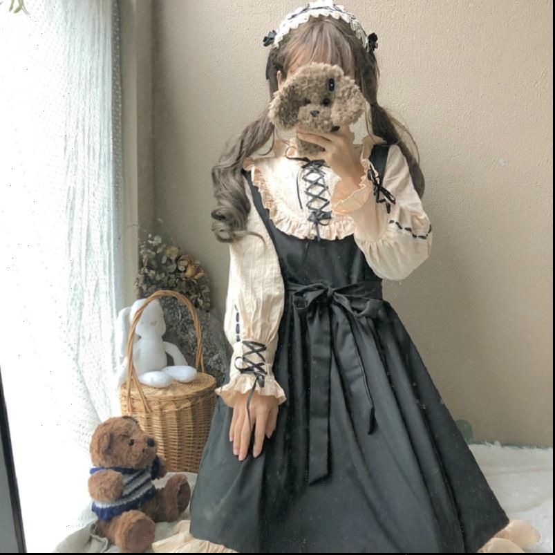 

Japanese Harajuku Lolita Style Women Dresses Party Gothic Bandage Bow Patchwork Cute Girl Cosplay Kawaii Ruffles, Dress and headwear