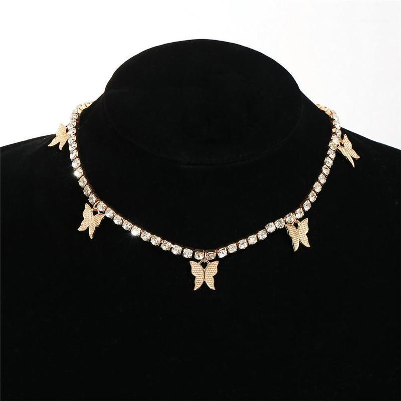 

Chains Gold Chain Butterfly Pendant Choker Necklace For Women Rhinestone Clavicle Stainless Steel Hip Hop Jewelry Gift, Silver