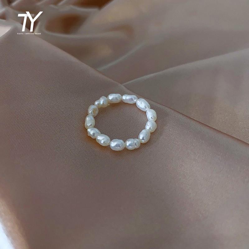 

Cluster Rings Elegant Simple Baroque Pearl Index Finger Vegetarian Ring For Woman 2021 Fashion Korean Jewelry Student Party Gift Lady, Golden;silver