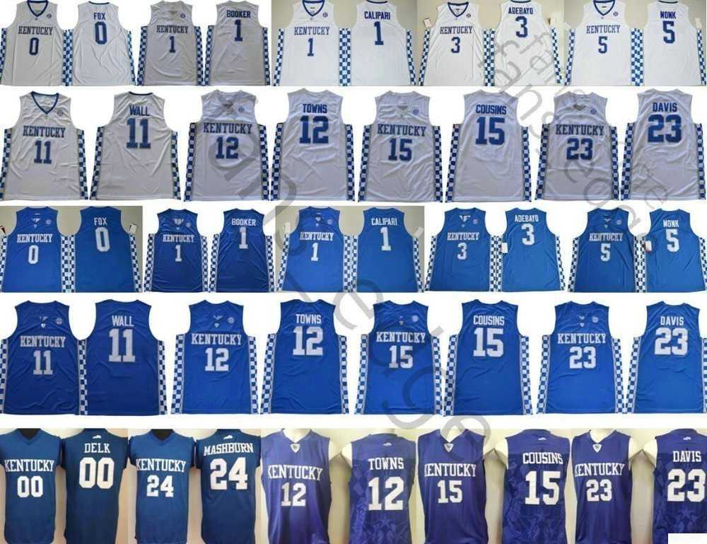 

NCAA Kentucky Wildcats 0 Fox 5 Monk 3 Adebayo John11 Wall 12 Towns 15 Cousins Anthony 23 Davis Devin 1 Booker Stitched Basketball Jersey, White