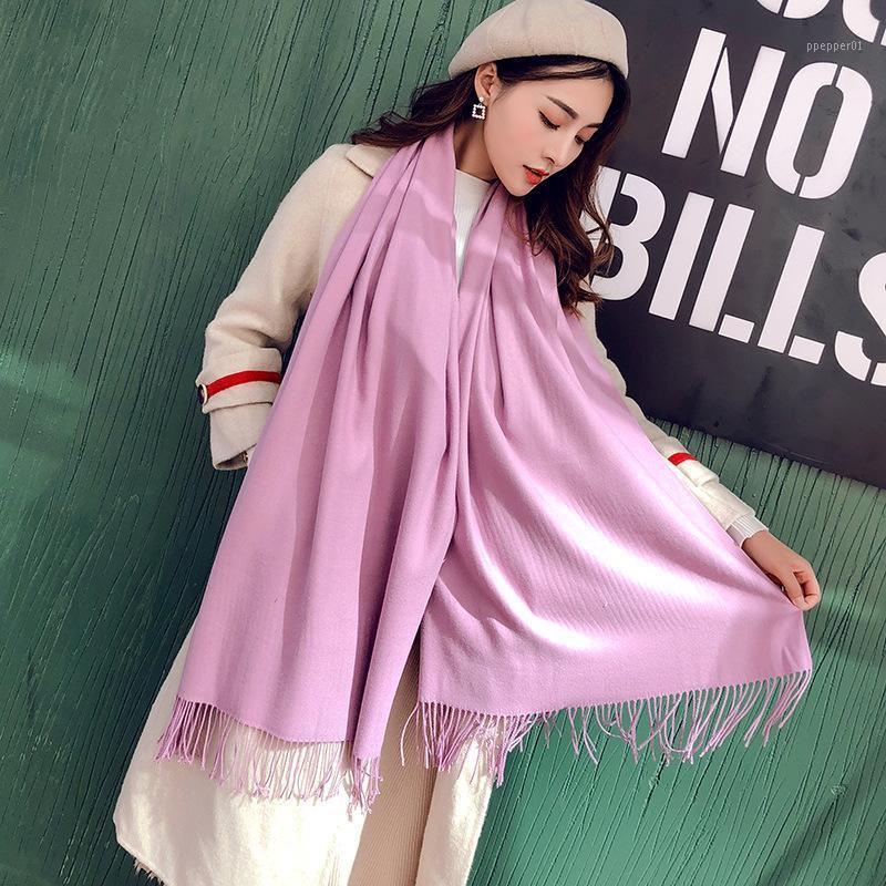 

Scarves Female Winter Pure Color Scarf Cashmere Shawl Collar Warm Hijab Echarpe Femme