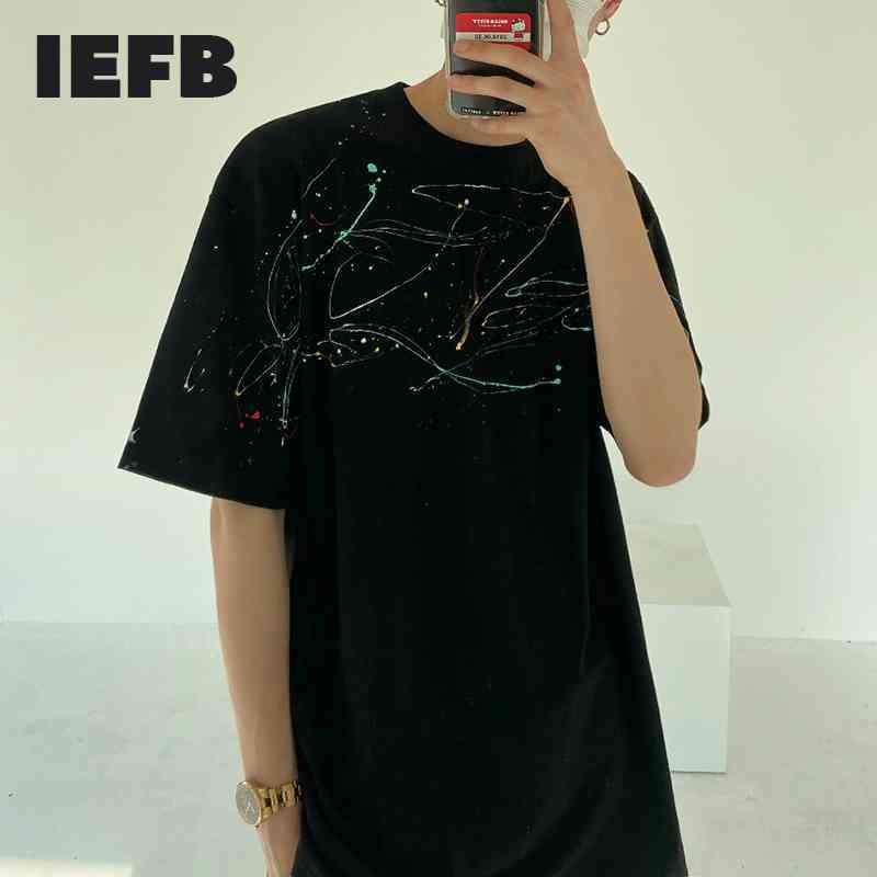 

IEFB Paint Splashed Short Sleeve T-shirt Men's Loose Korean Fashion Summer Fashion Cotton Casual Tee Tops Male Streetwaer 9Y7186 210524, White