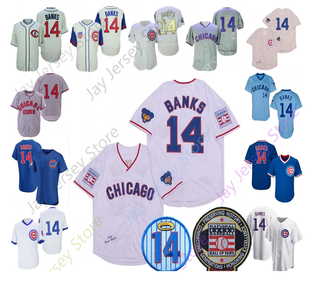 

Ernie Banks Jersey 1929 Vintage 1968 Grey White Cooperstown 1969 Cream Pinstripe Blue Pullover 14 Hall Of Fame Patch Size S-3XL, Grey player