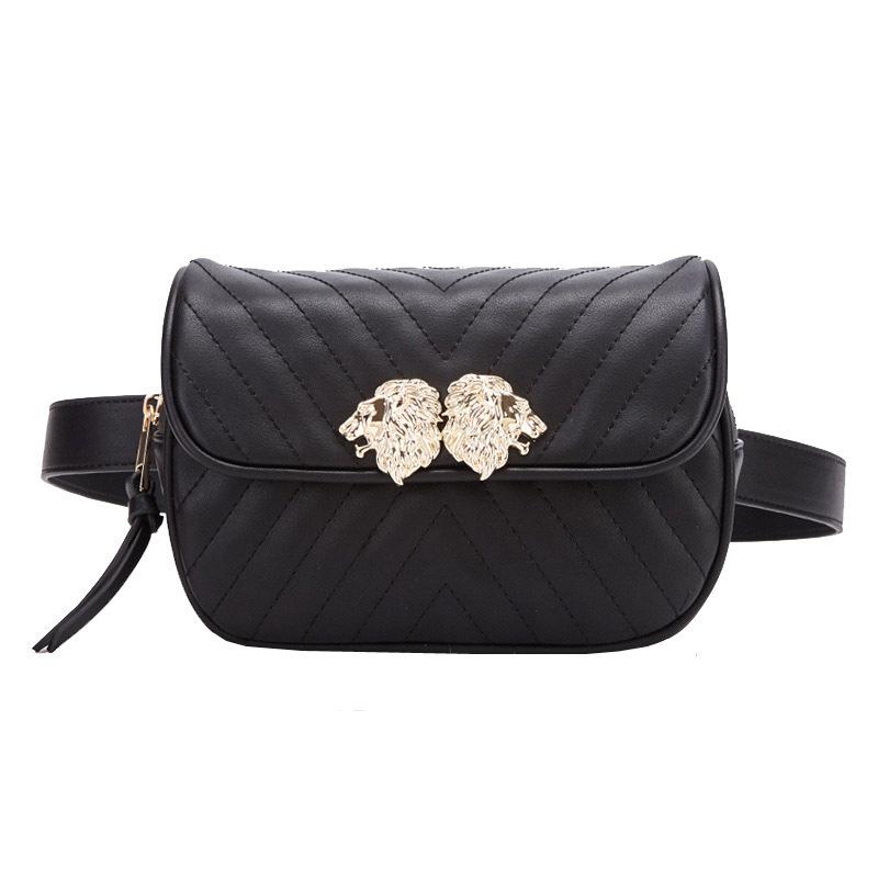 

Designer Waist Bag Black Leather Shoulder Ladies Pack Portable Small Belt Bags