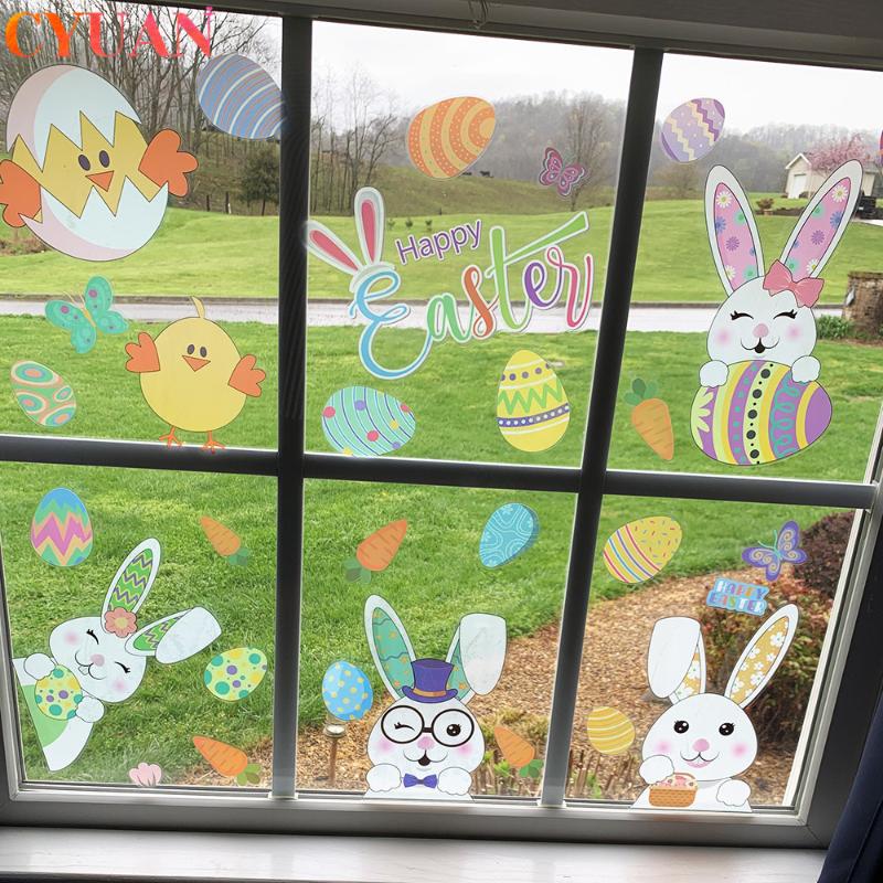 

Party Decoration Easter Decorations For Home Cartoon Eggs Window Glass Wall Stickers Electrostatic Decal Happy Favors Gifts