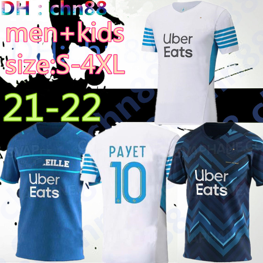 

size:S-4XL 21 22 Marseille soccer jersey Olympique 2021 2022 OM MILIK maillot foot CUISANCE THAUVIN BENEDETTO KAMARA PAYET football shirts men + kids kit LUIS HENRIQUE, Image