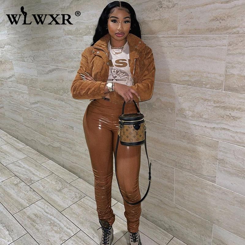 

Spring Ladies Trousers Pleated Black Sexy Bodycon Pants Women Skinny High Waist Faux Pu Leather Brown Ruched Female Women' & Capris