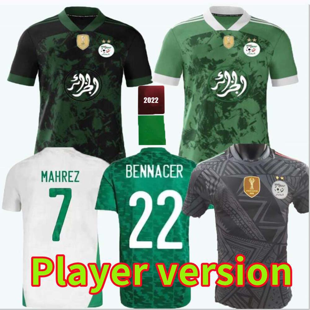 

Player special version Algerie 2021 2022 home away Soccer Jerseys MAHREZ FEGHOULI BENNACER ATAL 21 22 Algeria football kits jersey men + kids sets, 21/22 home / player