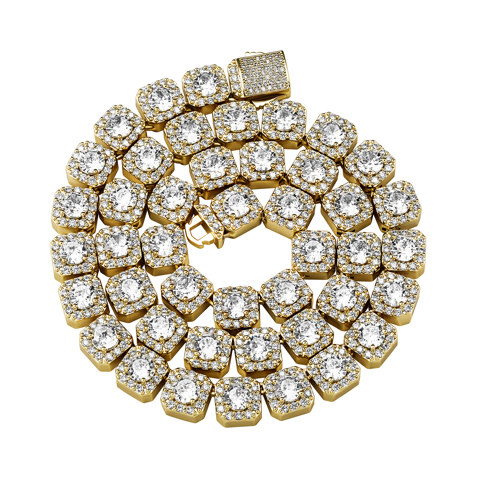 High Quality 18K Yellow Gold Plated Bling CZ Men Chain Necklace Bracelet for Men Women for Party Wedding