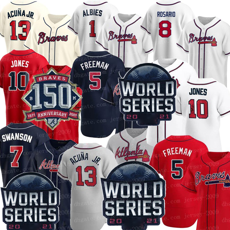 

2021 World Series 150th 5 Freddie Freeman Braves Jerseys Austin Riley Ozzie Albies Dansby Swanson Adam Duvall Ronald Acuña Jr. Ender Inciarte Eddie Rosario 147, Men s-6xl