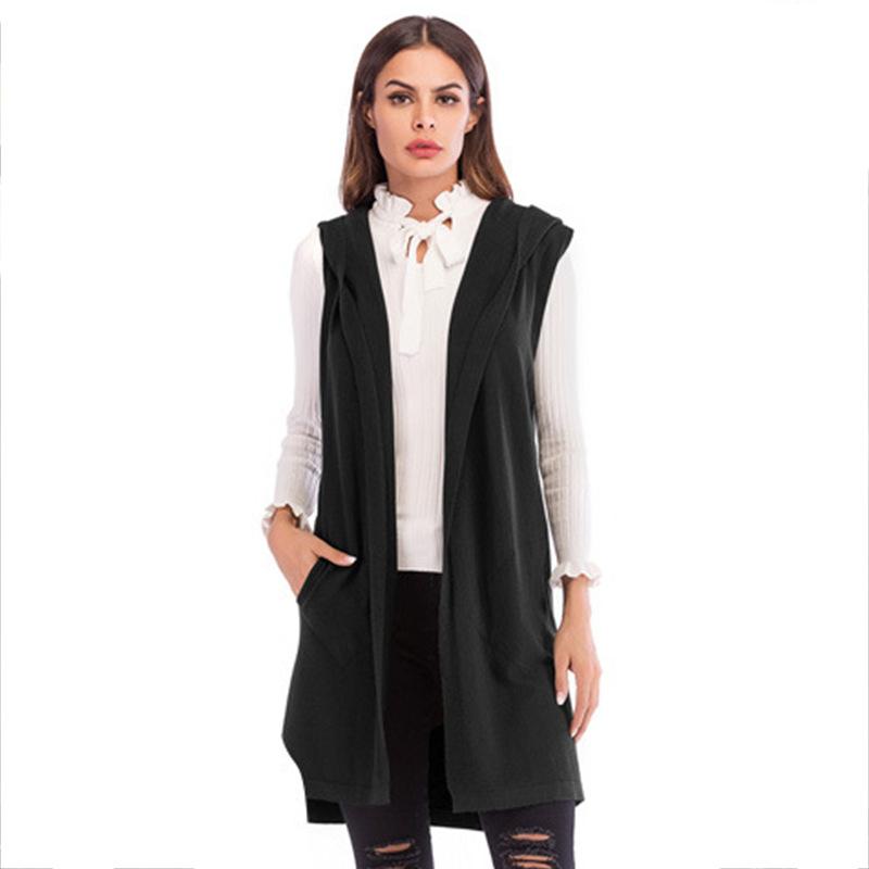 

Women's Vests 2021 Spring And Autumn Vest Jacket Women Fashion Long Section Hooded Cardigan Home Loose Casual Wear Ladies Tops Coat, Black;white