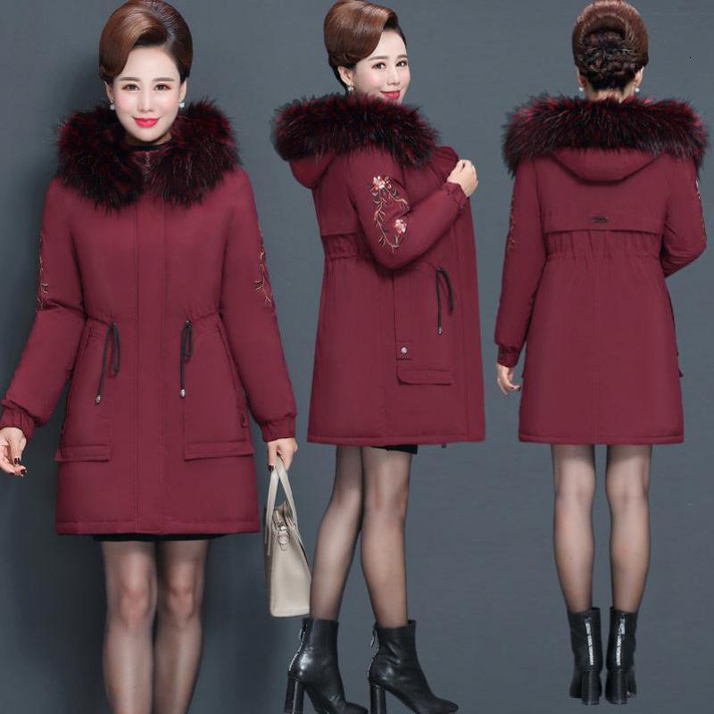 

Women's Down & Parkas Gray womens parka jacket fashion slim embroidered Top Large fur collar hood cotas thick warm casual Outwear, Black