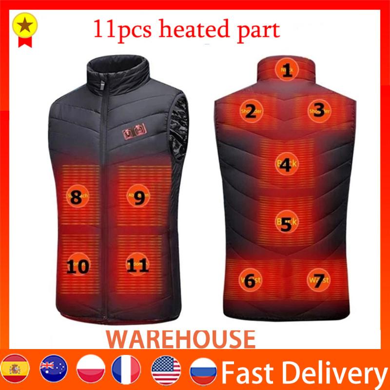 

Hunting Jackets 11 Heated Vest Jacket Fashion Men Coat Intelligent USB Electric Heating Thermal Warm Clothes Winter Plus S-5XL Size, 11 areas black