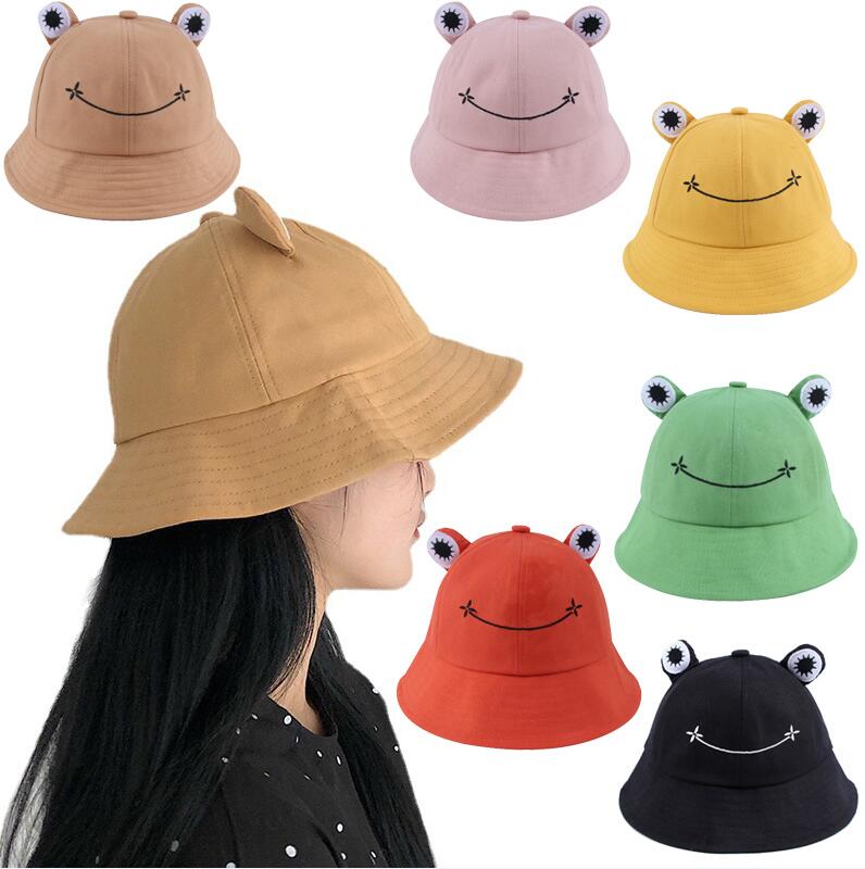 

Women Fashion Frog Bucket Hat Summer Female Parent-Child Fishing Cap Korean Wild Cute Sun Big Eyes, As picture