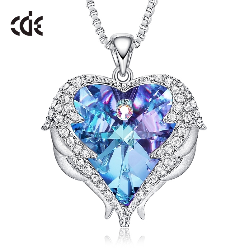 

CDE Women Silver Color Embellished with Crystals Necklace Angel Wings Heart Pendant Valentines Gift