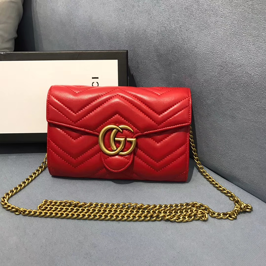 

GUCCI Luxury brand-name bags, brand handbags, wallets, classic GG corrugated leather, love one-shoulder messenger bag, Red