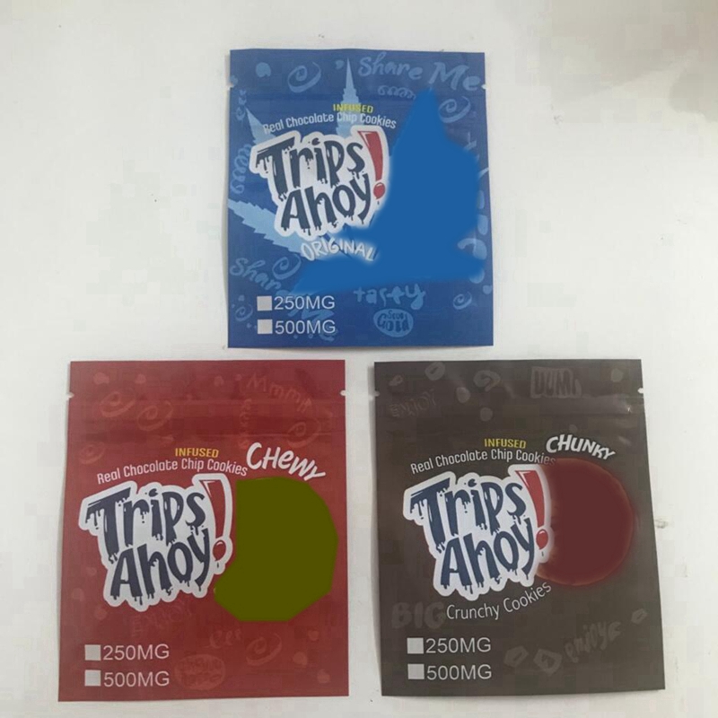 

3 types Trips Ahoy MEDICATED EDIBLES packaging bags empty infused chocolare chip cookies package bag 250mg 500mg chews orginal crunchy ziplock packing baggie